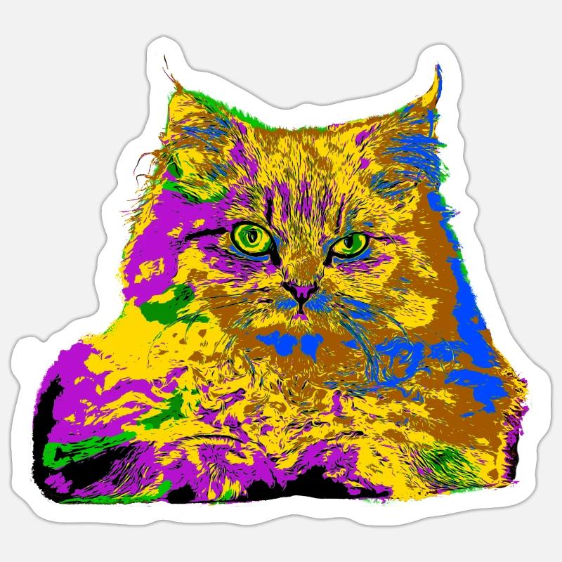 Bunte Katze - Sticker Größe S (10 x 10 cm) - Mattweiß
