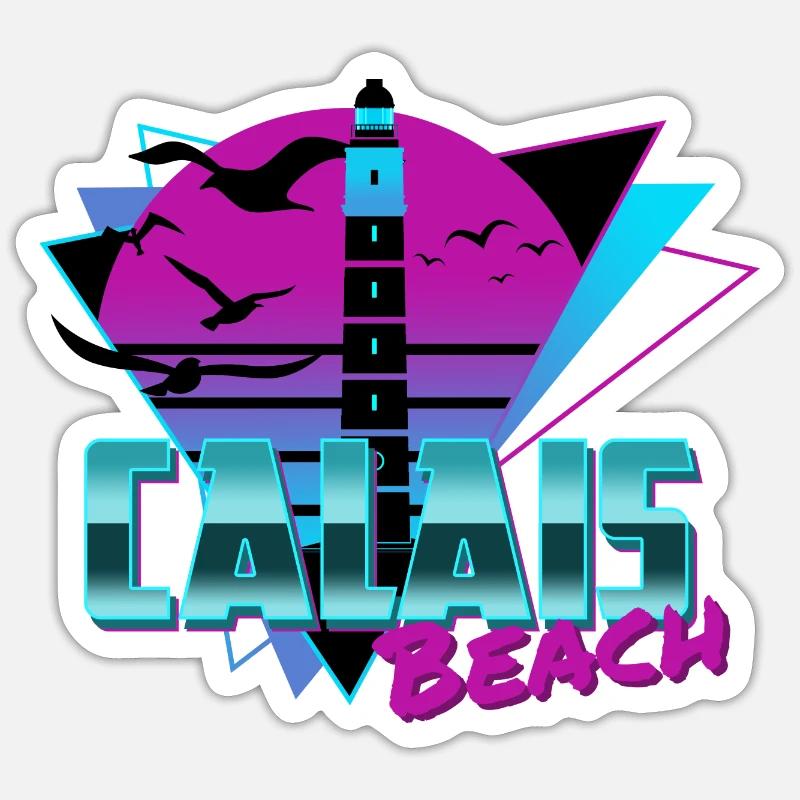 Calais Beach Retro synthwave Calais plage nord Sticker taille S (10 x 10 cm)