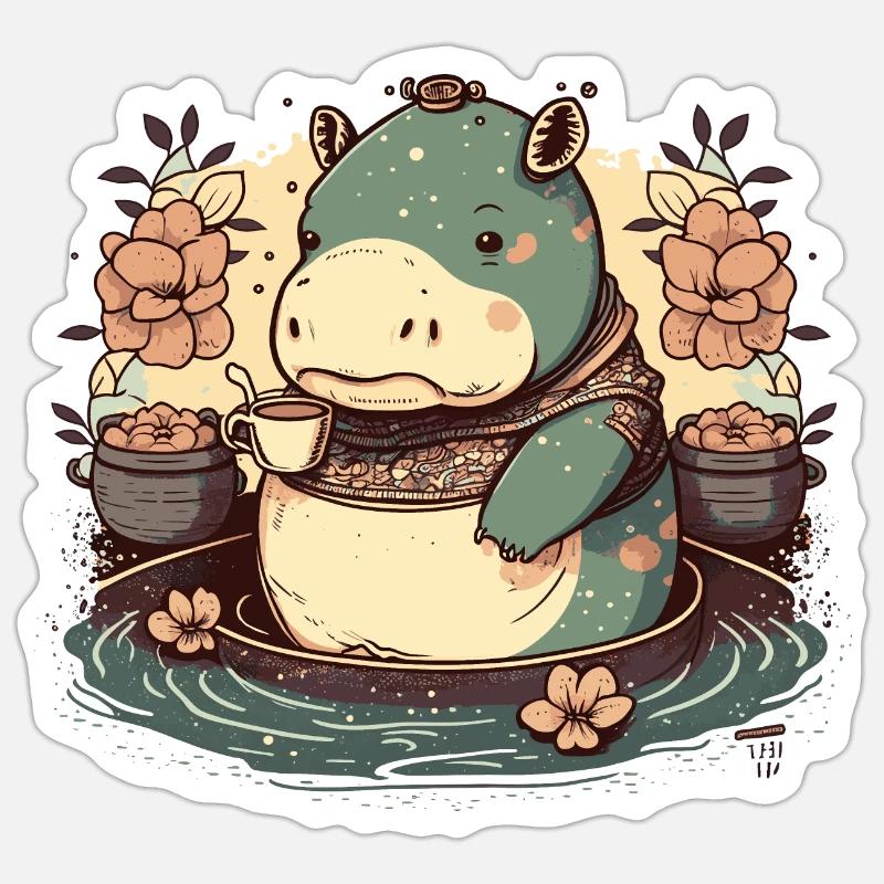 hippo 5 Sticker taille S (10 x 10 cm)