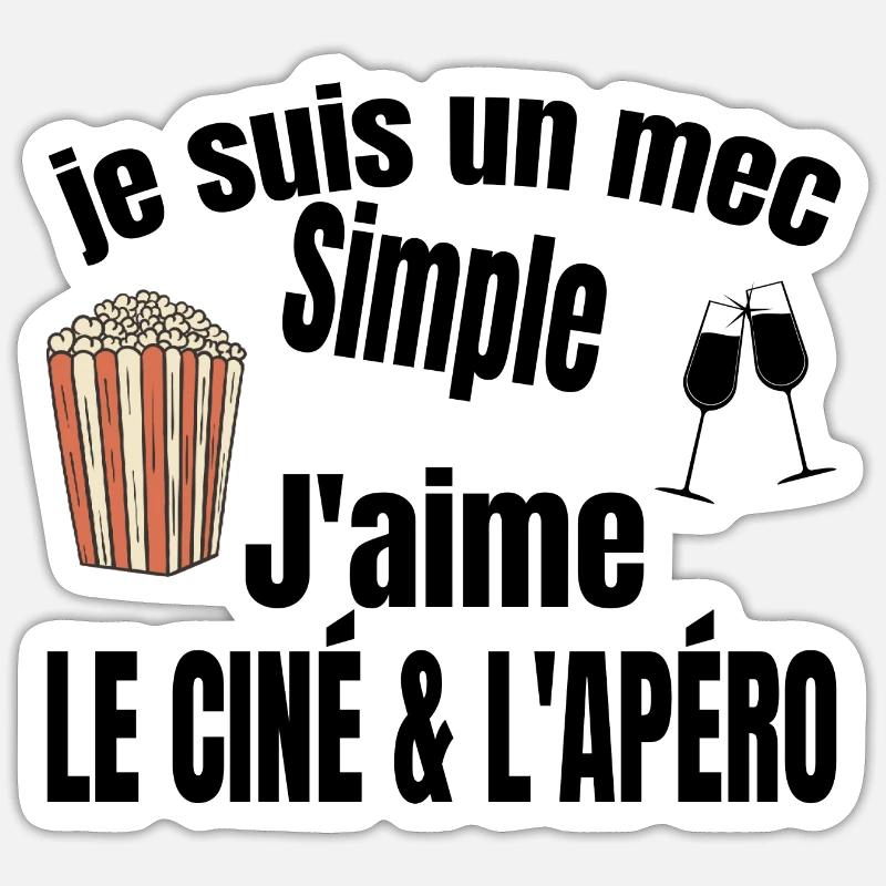 ciné et apéro - Sticker taille S (10 x 10 cm) - blanc mat