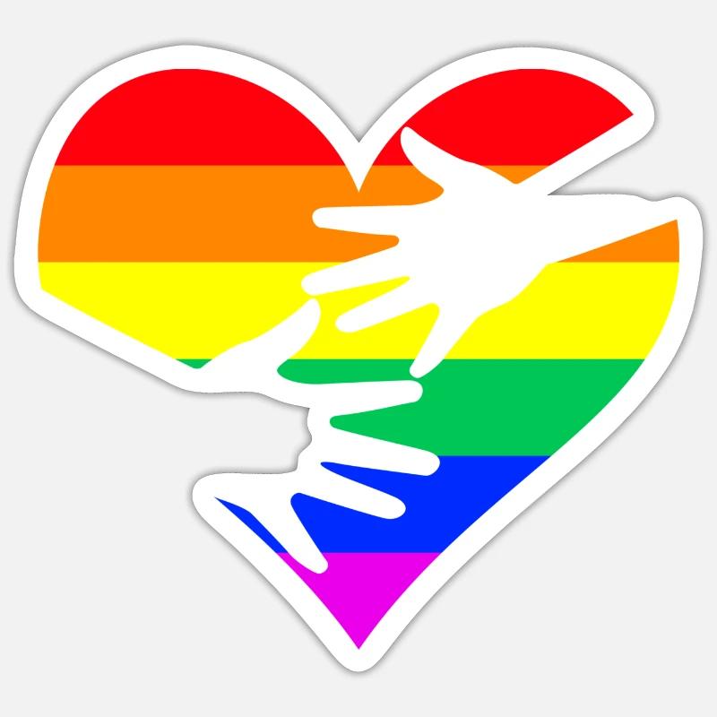 Regenbogen Herz Hände LGBTQ CSD - Sticker Größe S (10 x 10 cm) - Mattweiß