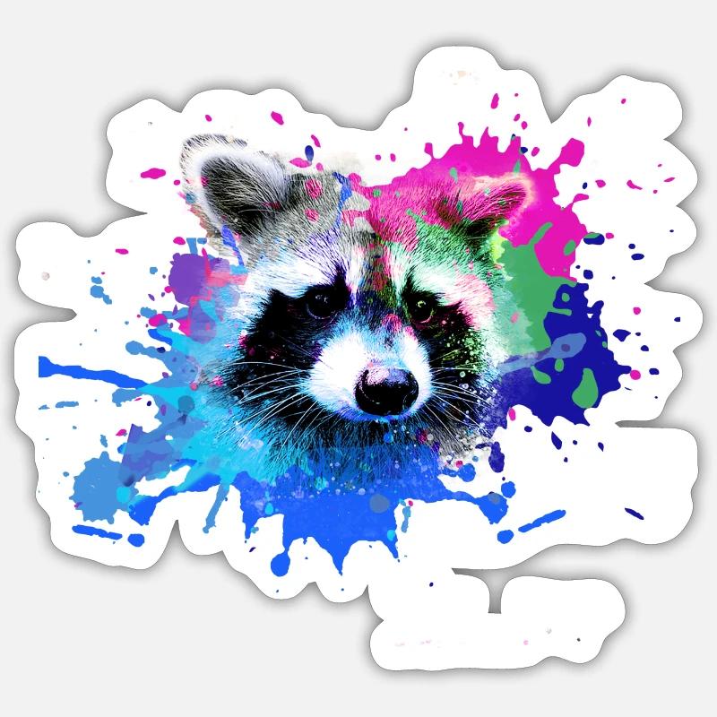 waschbär,bär,graffiti,malerei,bunt - Sticker Größe S (10 x 10 cm) - Mattweiß