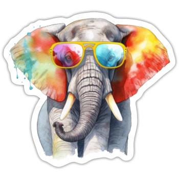 Colorful cool elephant with sunglasses - Sticker size S (10 x 10 cm) - white matte - Front