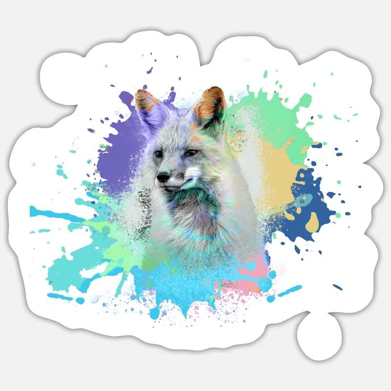 fuchs ,graffiti, peinture,fuchs,aquarelle - Sticker taille S (10 x 10 cm) - blanc mat