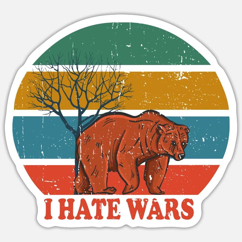 Retro Bear i hate wars Sticker size S (10 x 10 cm)