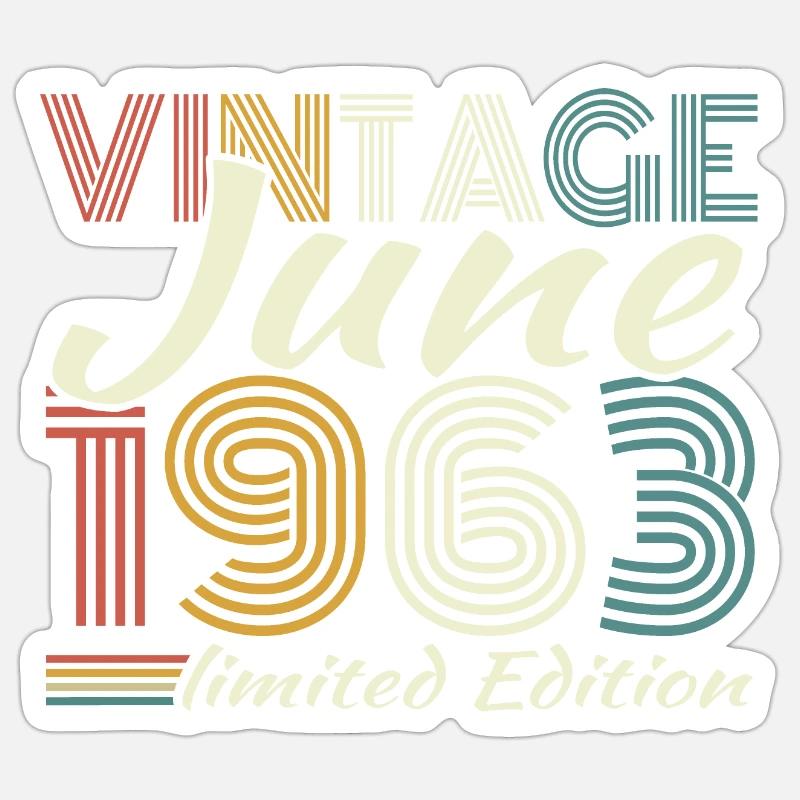 Juni 1963 Vintage Retro Geburtstagsgeschenk - Sticker Größe S (10 x 10 cm) - Mattweiß