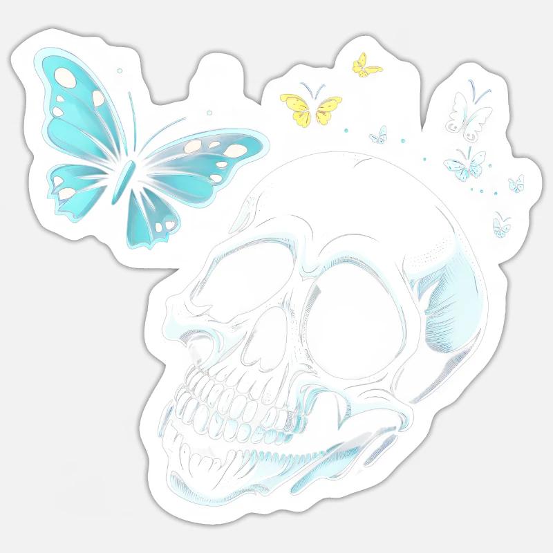 Totenkopf mit Schmetterling - Sticker Größe S (10 x 10 cm) - Mattweiß