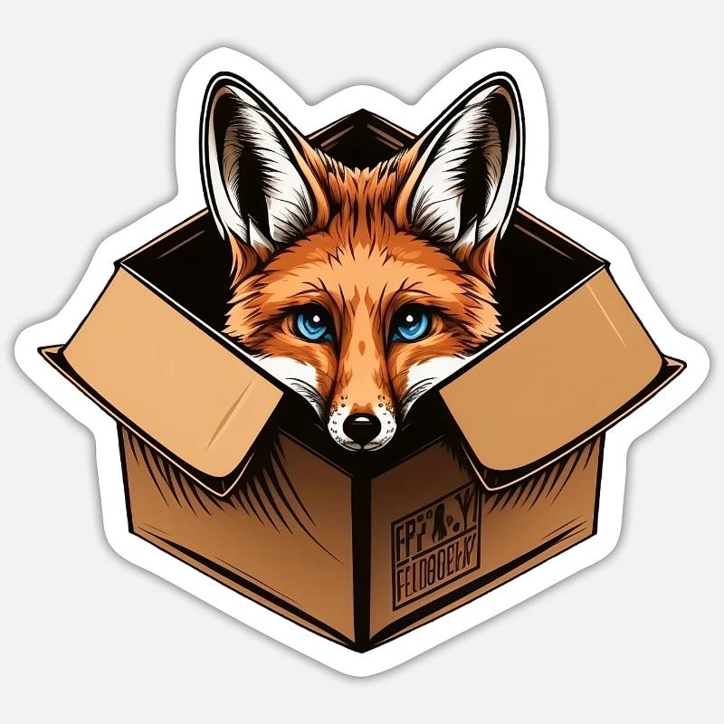 Fuchs in einer Kiste Sticker Größe S (10 x 10 cm)