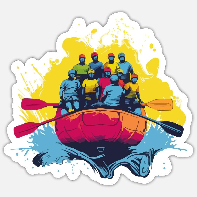 Rafting en groupe - Sticker taille S (10 x 10 cm) - blanc mat