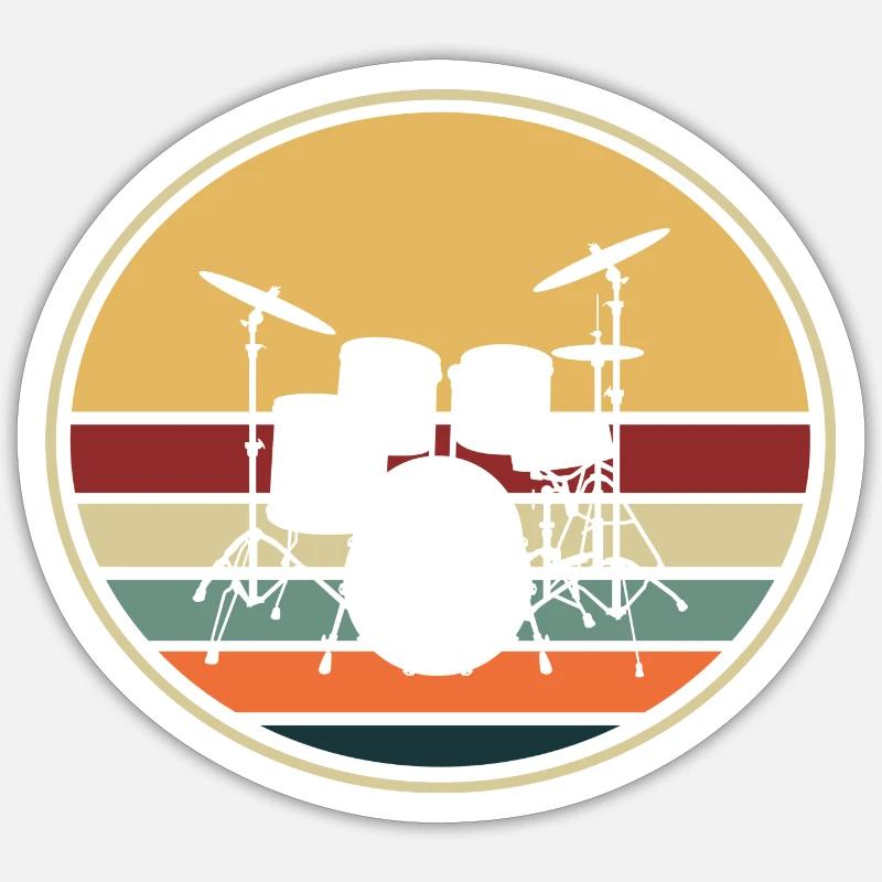 Drums Retro Drummer - Sticker size S (10 x 10 cm) - white matte