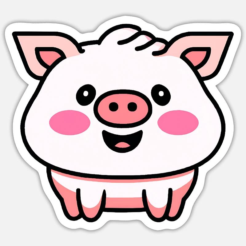 Mignon cochon qui rit Kawaii - Sticker taille S (10 x 10 cm) - blanc mat