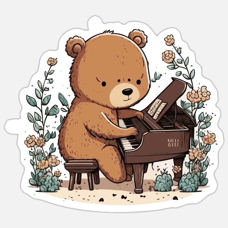 Ours mélodique - Sticker taille S (10 x 10 cm) - blanc mat