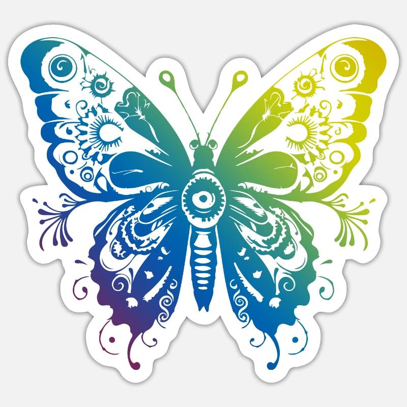 Papillon Mandala Boho - Sticker taille S (10 x 10 cm) - blanc mat