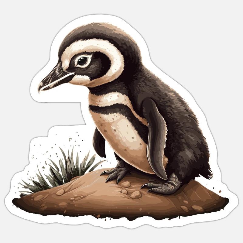 Pingouin Bébé Oiseau Poussin - Sticker taille S (10 x 10 cm) - blanc mat