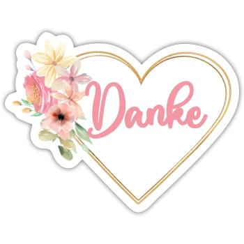 Danke! Blumen, Herz, Pastell personalisierbar - Sticker Größe S (10 x 10 cm) - Mattweiß - Vorne