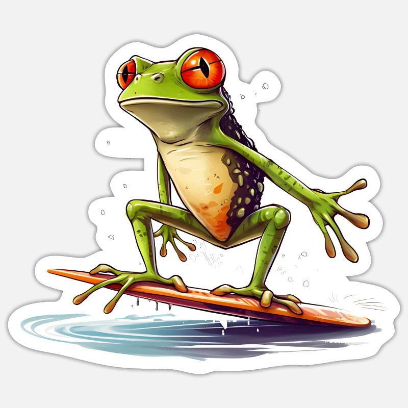 Frog on the surfboard - Sticker size S (10 x 10 cm) - white matte