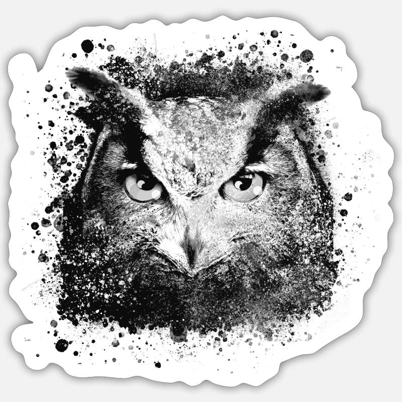 Owl,Graffiti,Painting,Black,Grey - Sticker size S (10 x 10 cm) - white matte