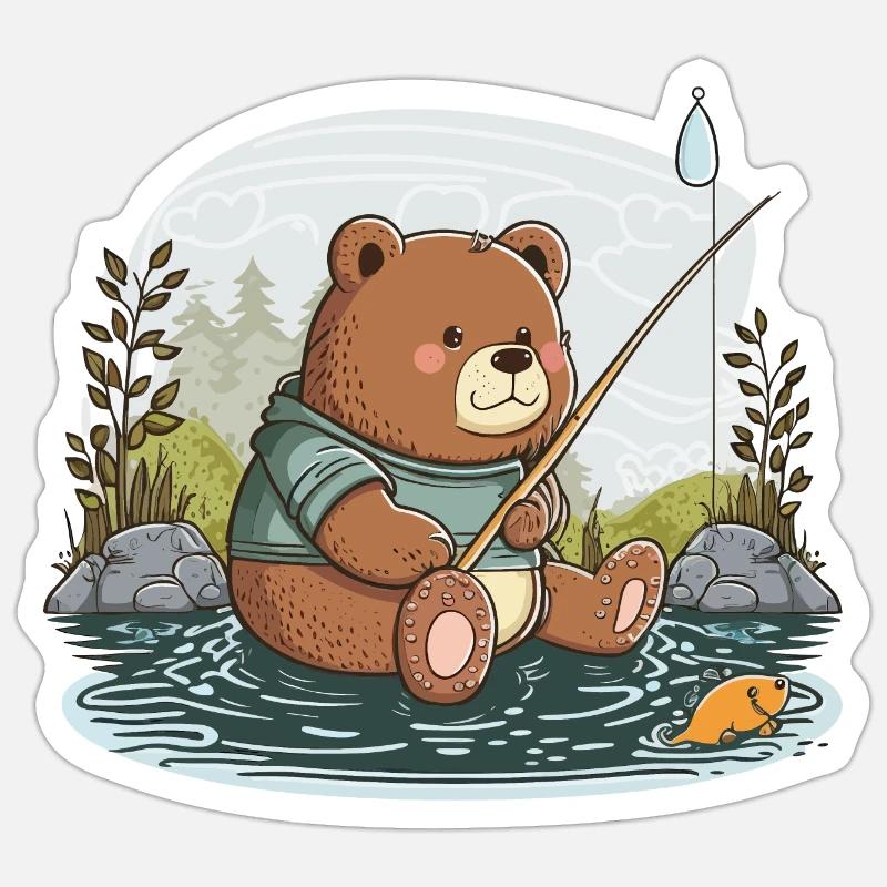 Fishing Bear - Sticker size S (10 x 10 cm) - white matte