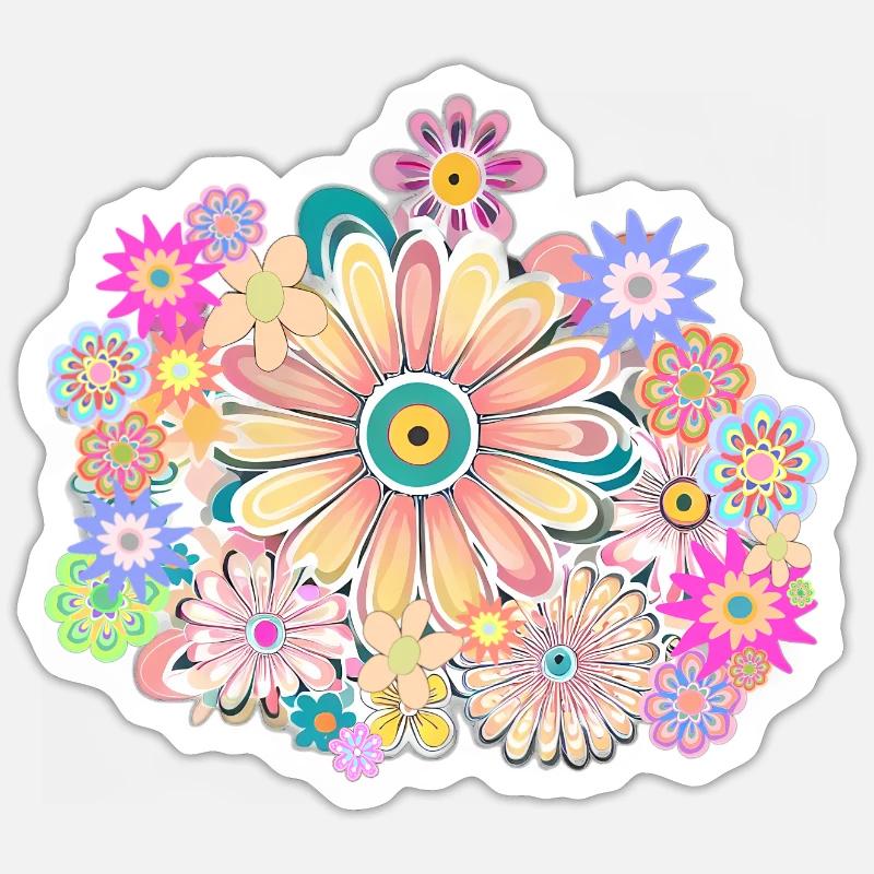 Fleurs printanières - Sticker taille S (10 x 10 cm) - blanc mat