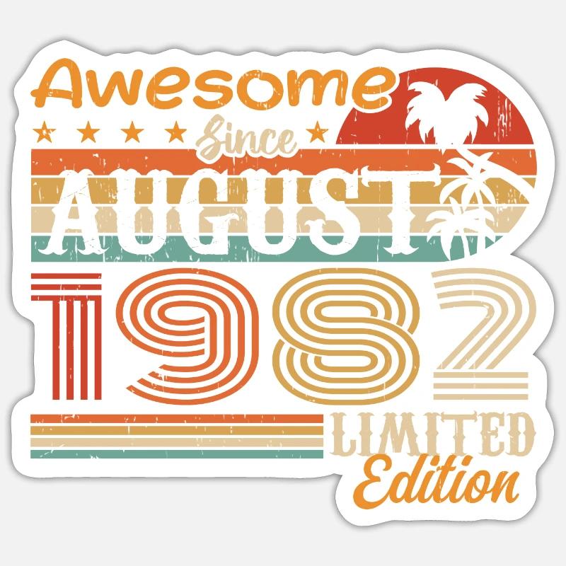 1982 August Geschenkidee August 1982 - Sticker Größe S (10 x 10 cm) - Mattweiß