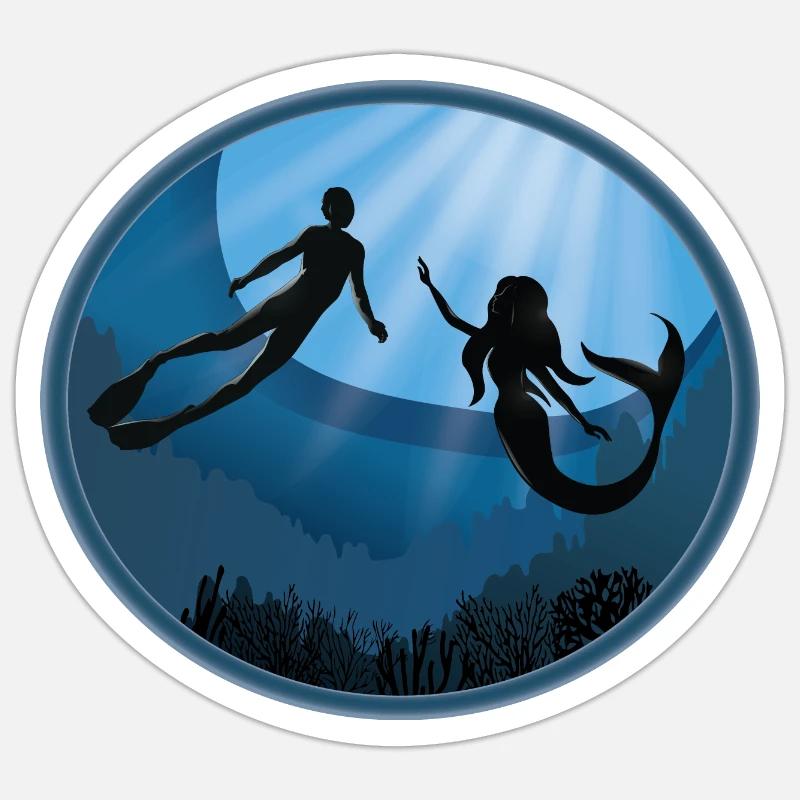 Plongeur avec sirène - Sticker taille S (10 x 10 cm) - blanc mat