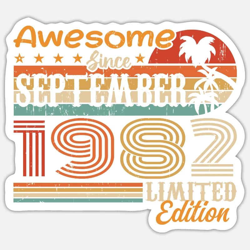 September 1982 - Geburtstag 1982 September - Sticker Größe S (10 x 10 cm) - Mattweiß