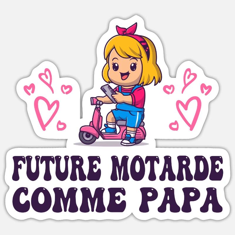 Future Motarde comme Papa - Sticker taille S (10 x 10 cm) - blanc mat