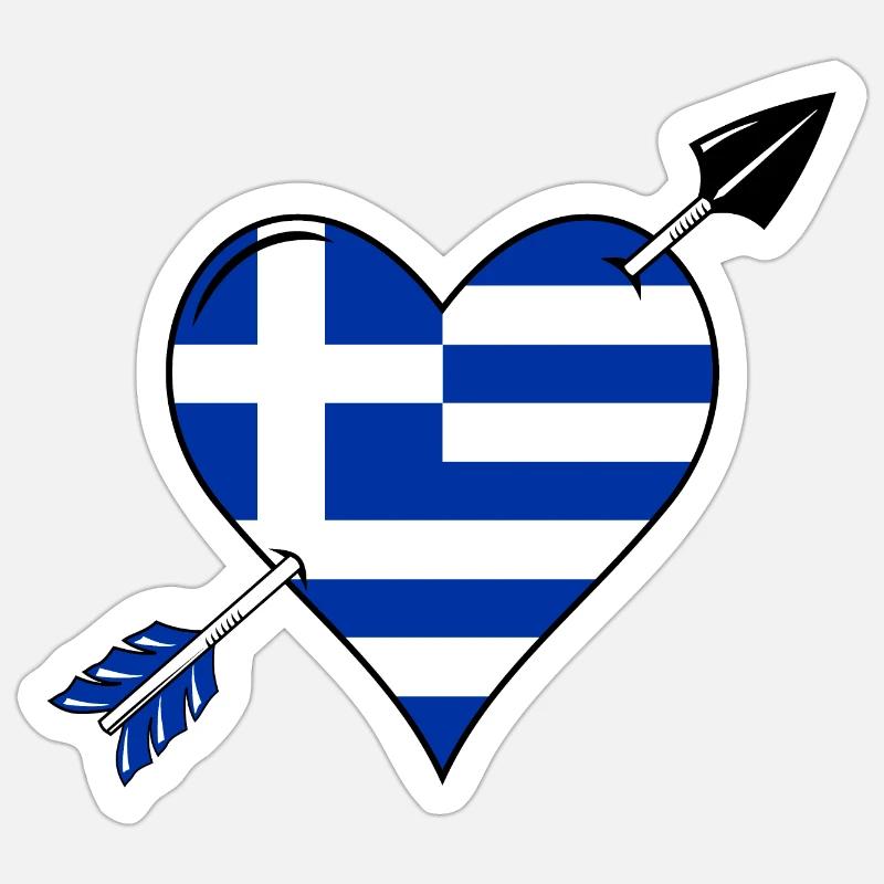 Grèce Flag Coeur Amour - Sticker taille S (10 x 10 cm) - blanc mat