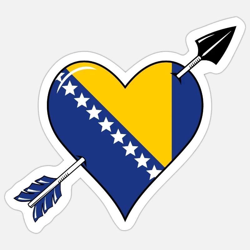 Bosnie drapeau coeur amour - Sticker taille S (10 x 10 cm) - blanc mat