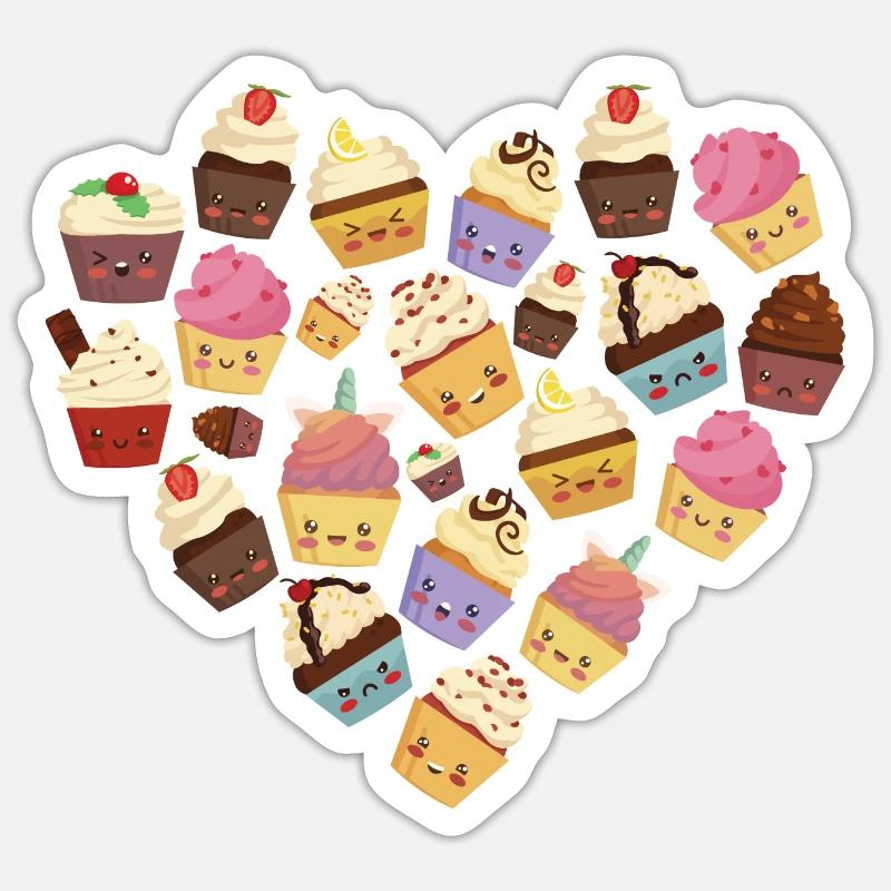 Chef pâtissier Cuisson Mignon Baker Cupcake Forme de cœur Sticker taille S (10 x 10 cm)