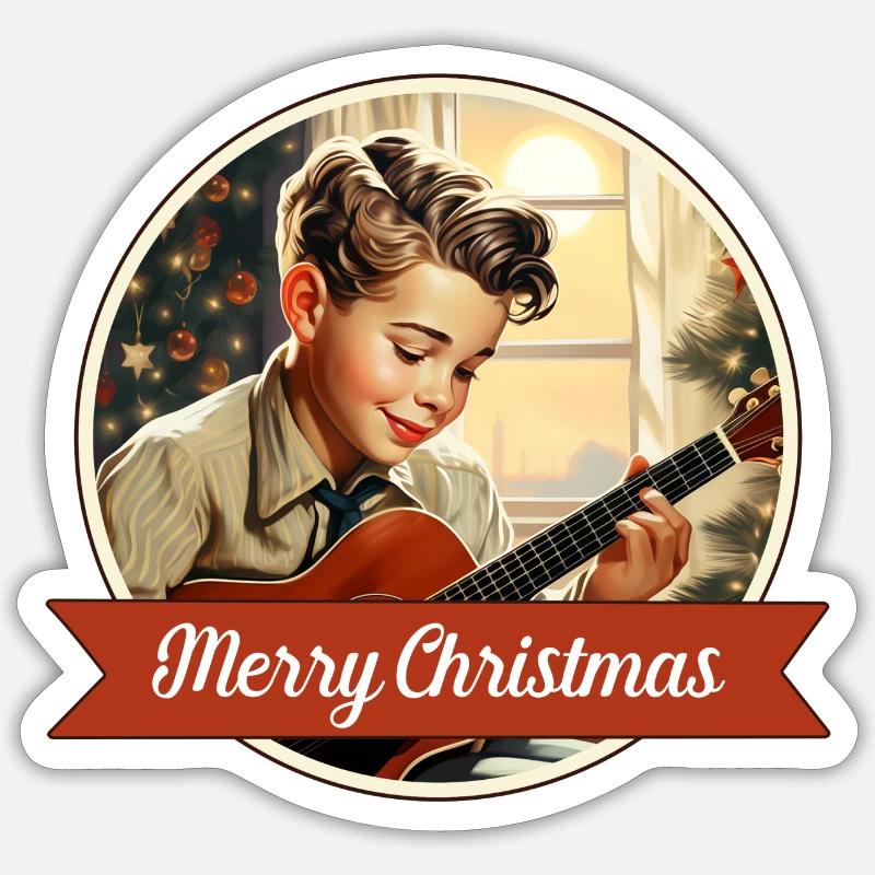 Junge spielt ein Weihnachtslied Sticker Größe S (10 x 10 cm)