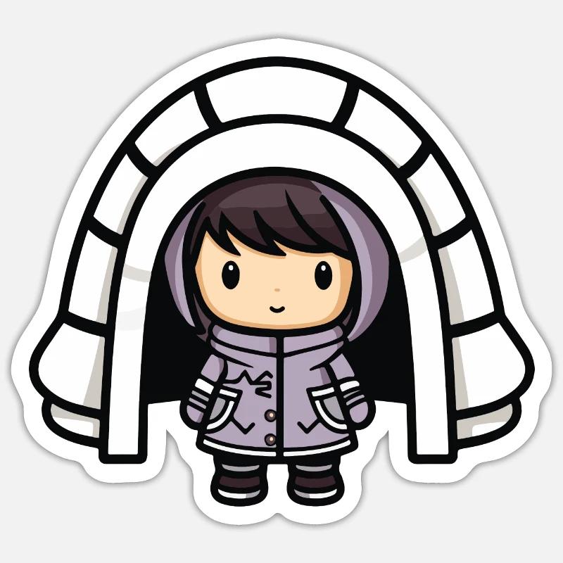 Winter Eskimo Iglu Comic - Sticker Größe S (10 x 10 cm) - Mattweiß