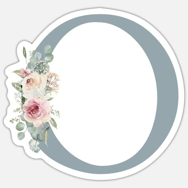 O| Monogramm | Eukalyptus-Pastell-Blumen-Blau - Sticker Größe S (10 x 10 cm) - Mattweiß