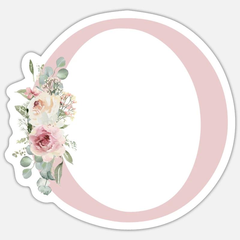 O| Monogramm | Eukalyptus-Pastell-Blumen-Blau - Sticker Größe S (10 x 10 cm) - Mattweiß