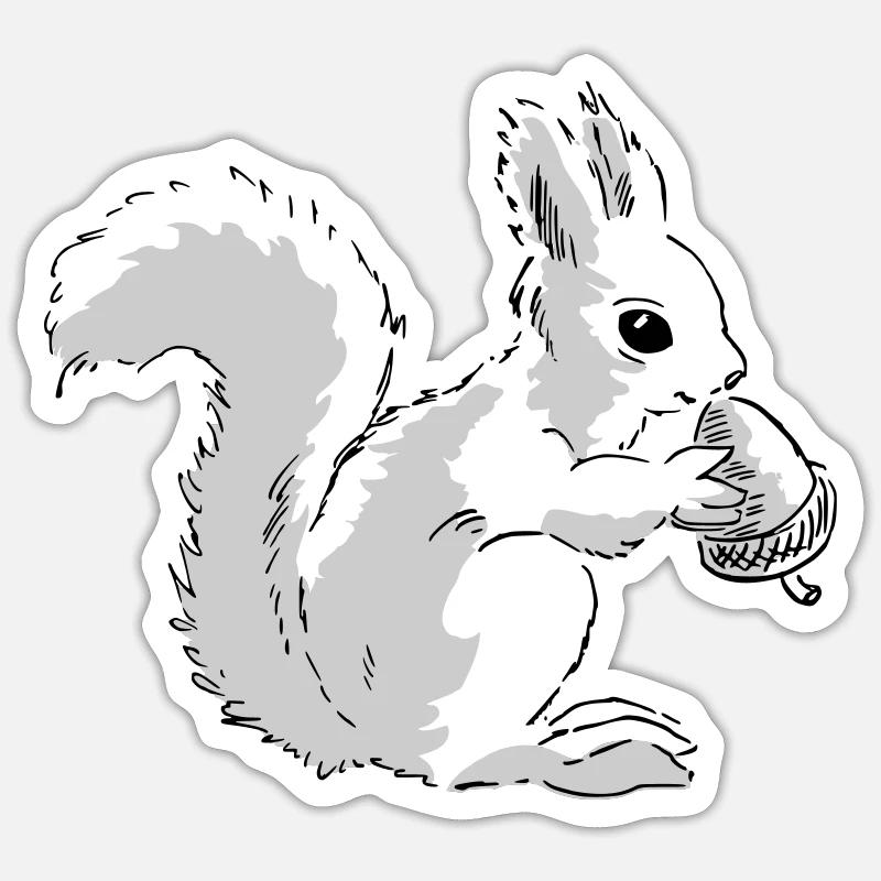 L’écureuil mange une noix - Sticker taille S (10 x 10 cm) - blanc mat