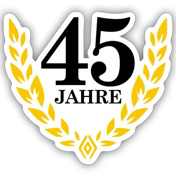 Jubiläum 45 Jahre Lorbeerkranz - Sticker Größe S (10 x 10 cm) - Mattweiß - Vorne