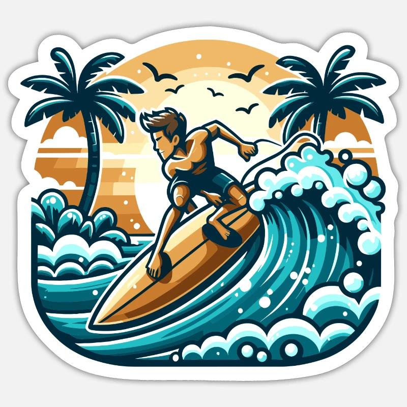 Les surfeurs en action - Sticker taille S (10 x 10 cm) - blanc mat