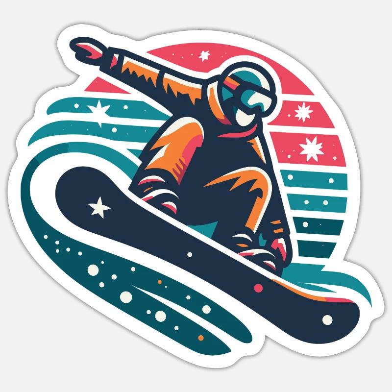 Illustration animée de snowboarder dynamique - Sticker taille S (10 x 10 cm) - blanc mat