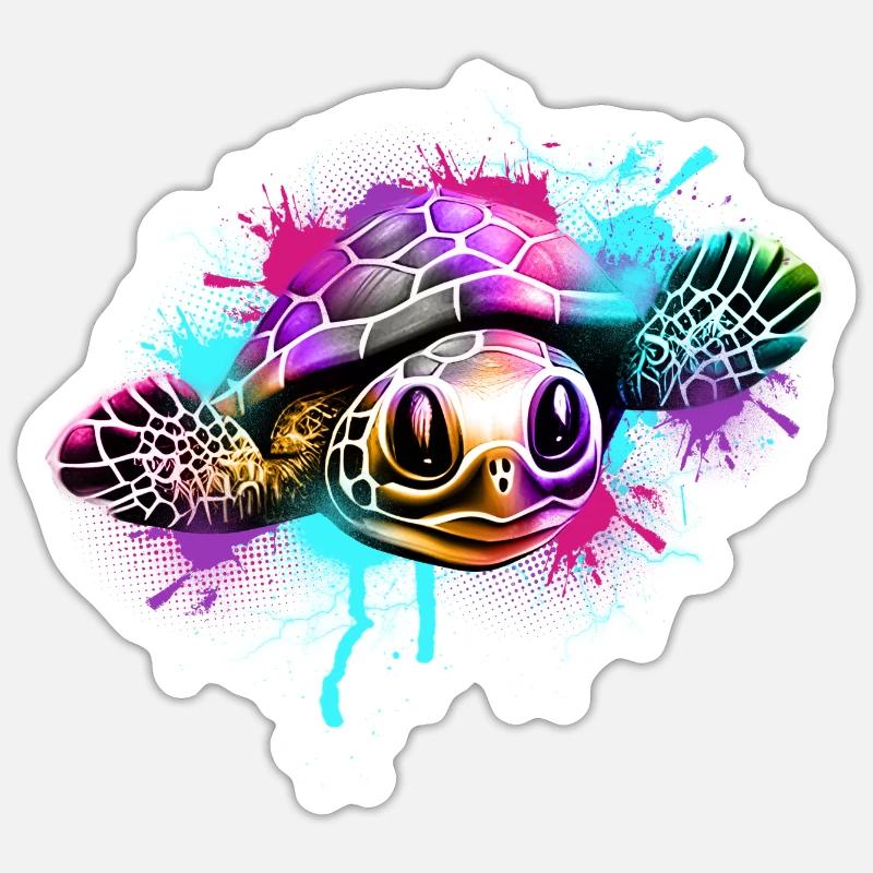 Schildkröte Graffiti Bunt - Sticker Größe S (10 x 10 cm) - Mattweiß