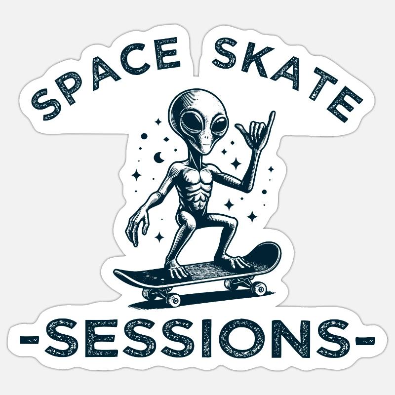 Space Skate Sessions, Alien-Nervenkitzel auf vier Rädern Sticker Größe S (10 x 10 cm)