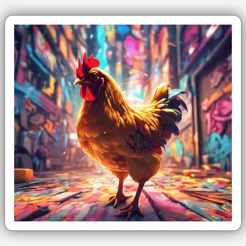 techno multicoloured chicken Sticker size S (10 x 10 cm)