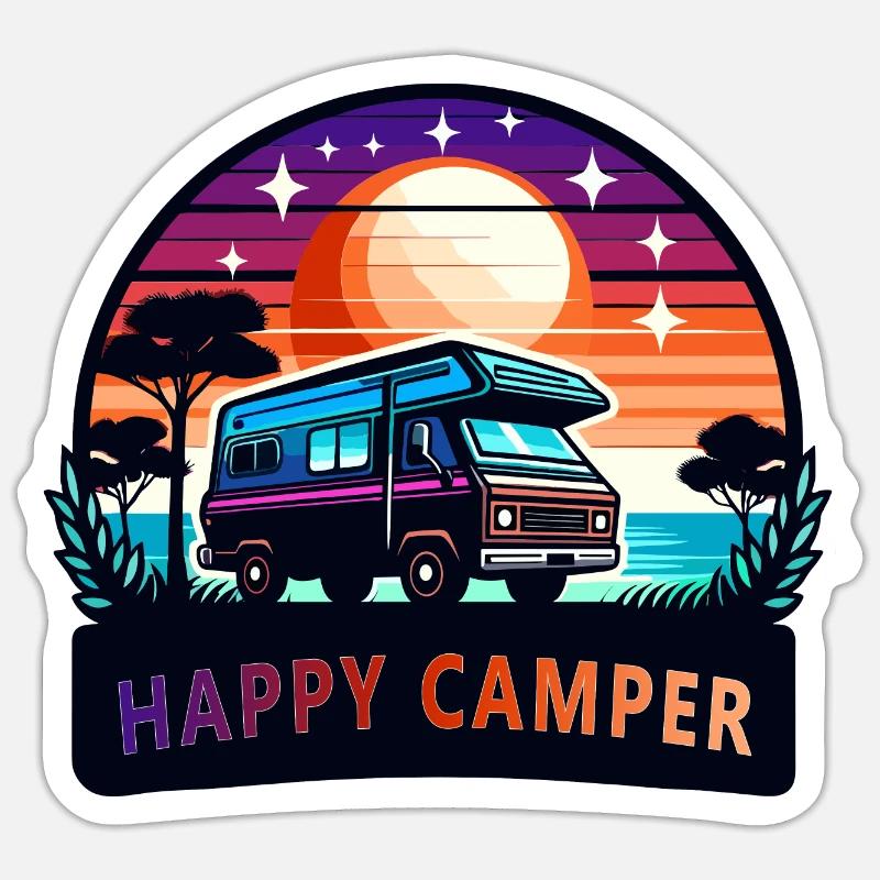 Sunset Happy Camper Van - Sticker Größe S (10 x 10 cm) - Mattweiß