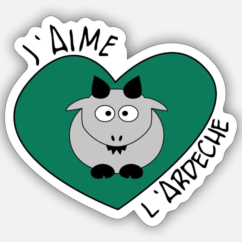 J'aime l'Ardèche ! - Sticker taille S (10 x 10 cm) - blanc mat