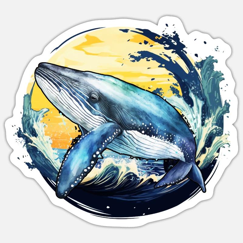Blauwal - Sticker Größe S (10 x 10 cm) - Mattweiß