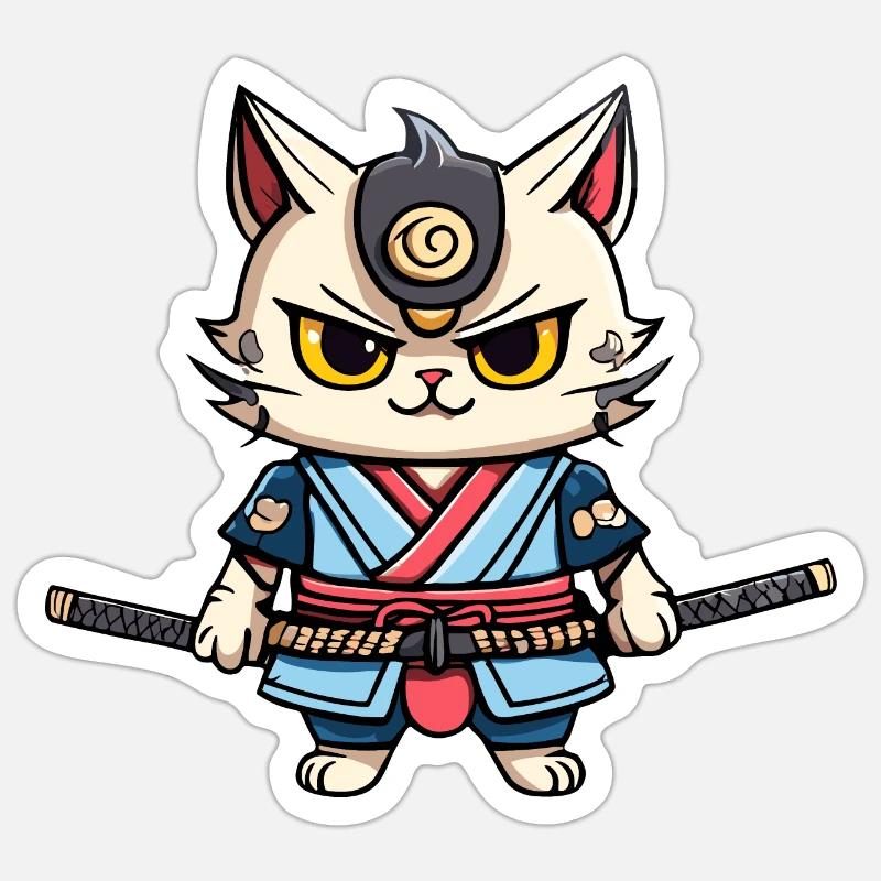 Samurai-Katze #38 - Sticker Größe S (10 x 10 cm) - Mattweiß