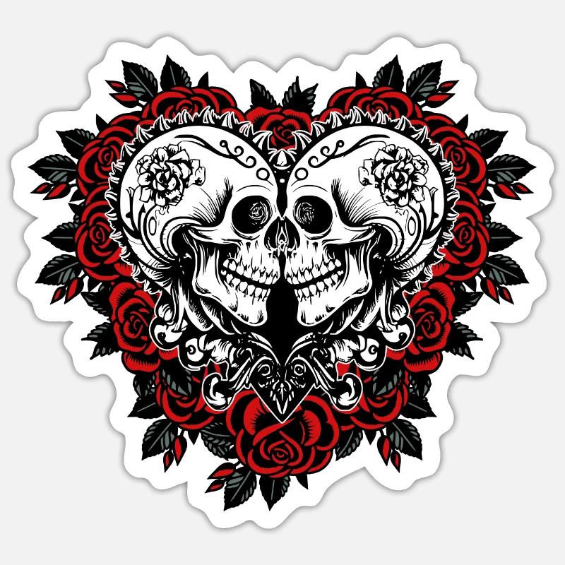 Gothic Totenköpfe in Herzform - Valentinstag Sticker Größe S (10 x 10 cm)