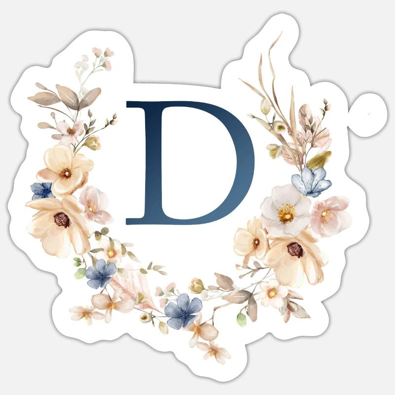 D Monogram, Floral, Boho Sticker size S (10 x 10 cm)