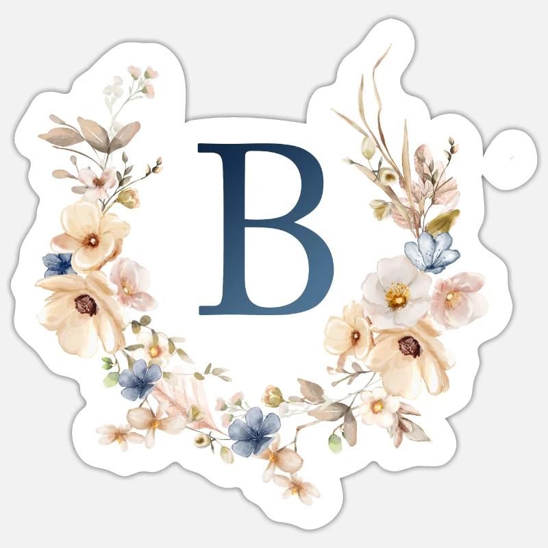 B Monogram, Floral, Boho Sticker size S (10 x 10 cm)