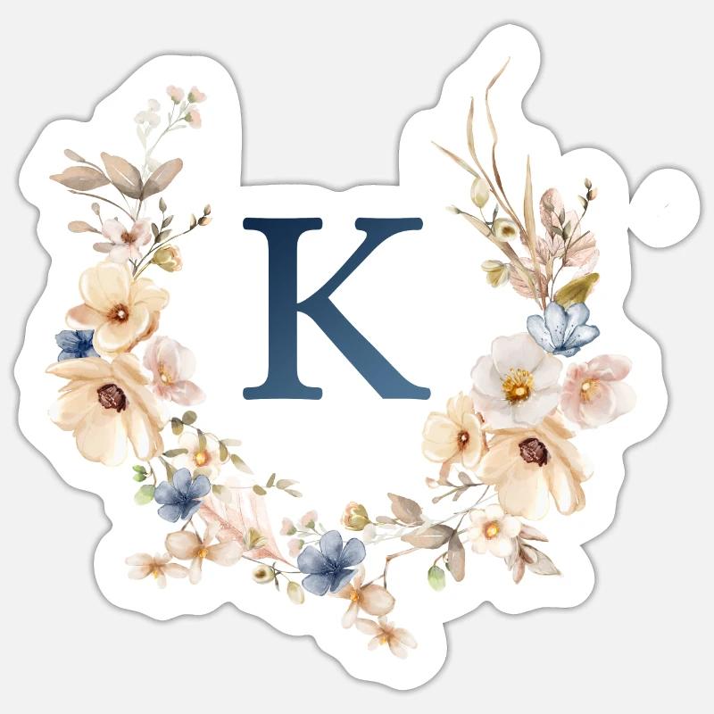 K Monogramm , Floral, Boho - Sticker Größe S (10 x 10 cm) - Mattweiß