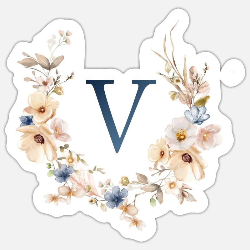 V Monogram, Floral, Boho Sticker size S (10 x 10 cm)